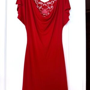 Royal Underground Red Lace-Back Cowl Neck Dress